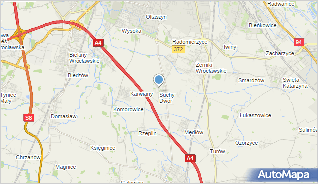 mapa Suchy Dwór, Suchy Dwór gmina Żórawina na mapie Targeo